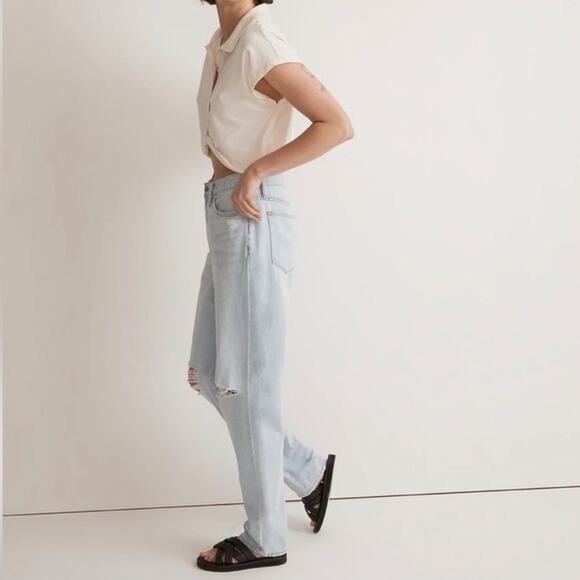 Madewell The Slouchy Boyjean  Distressed Light Wash Size 29 Petite - Picture 3 of 13